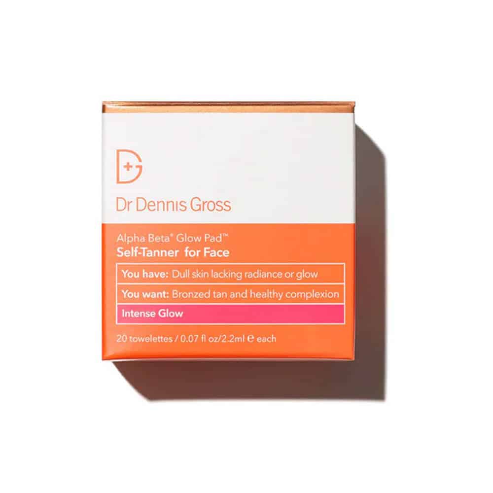 Dr. Dennis Gross Alpha Beta Intense Glow Pads 20 pack in white and orange packaging