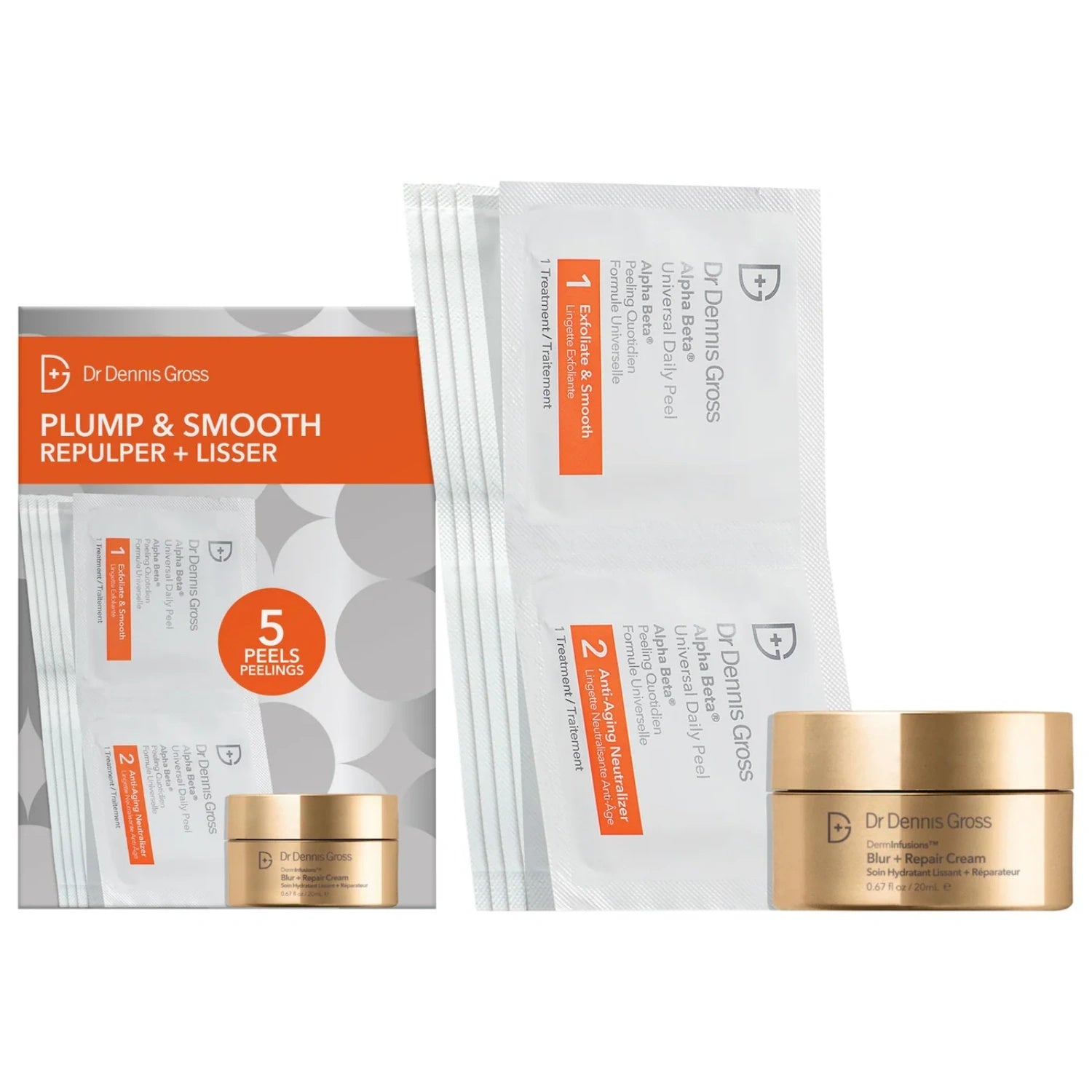 Dr. Dennis Gross Plump & Smooth Kit featuring Peel Pads and Blur + Repair Cream
