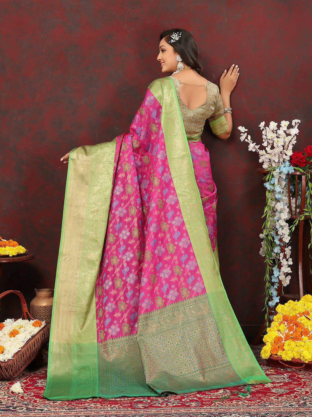 Pink Cotton Saree with Zari Meenakari Woven Design