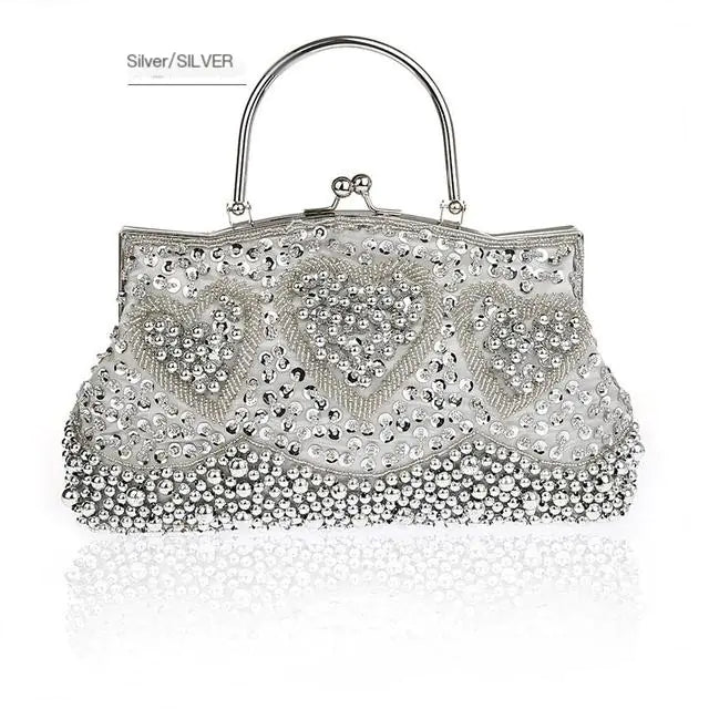 Gray Beaded Sequined Embroidery Shoulder Bag Clutch