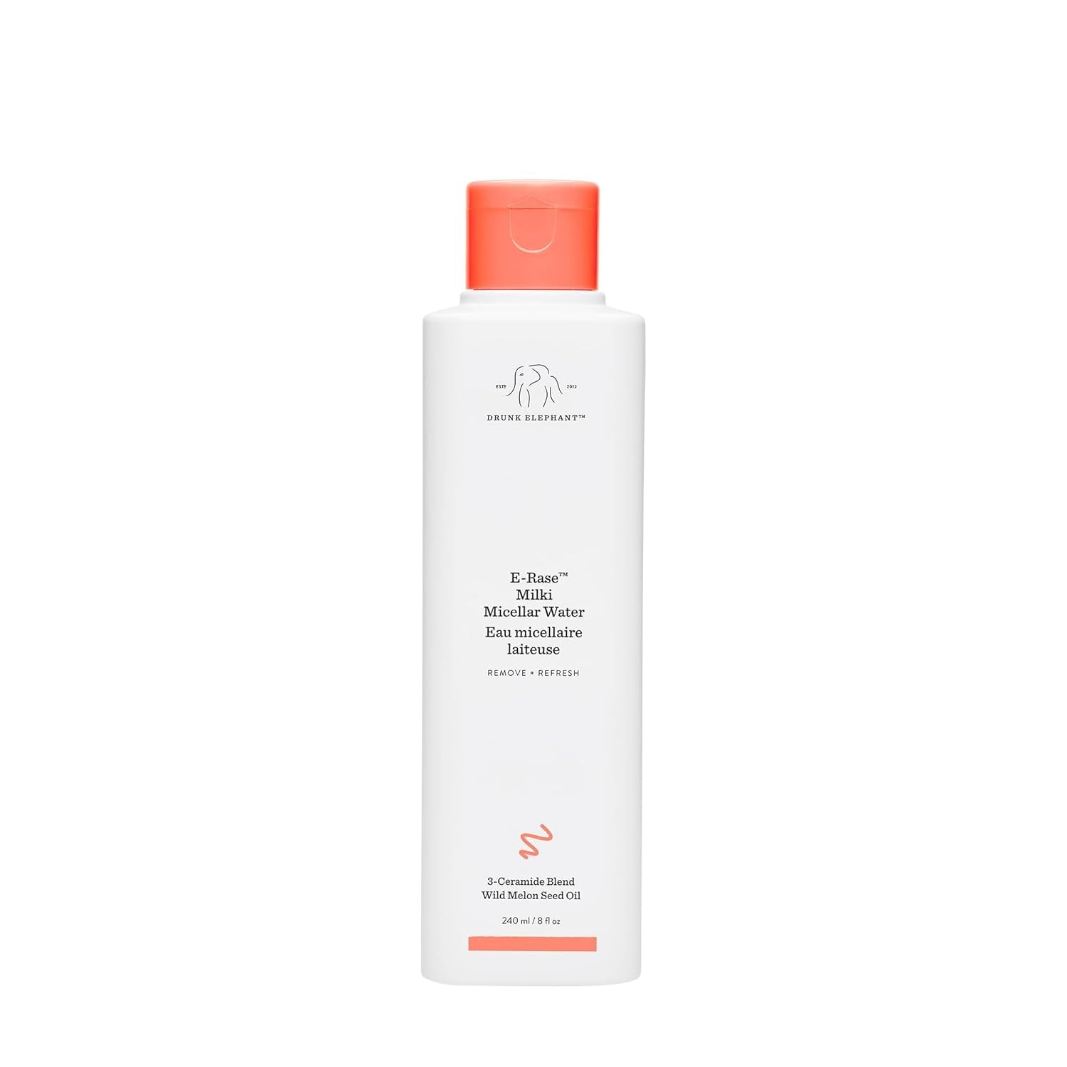 Bottle of Drunk Elephant E-Raset Milki Micellar Water 240mL on a clean white background.