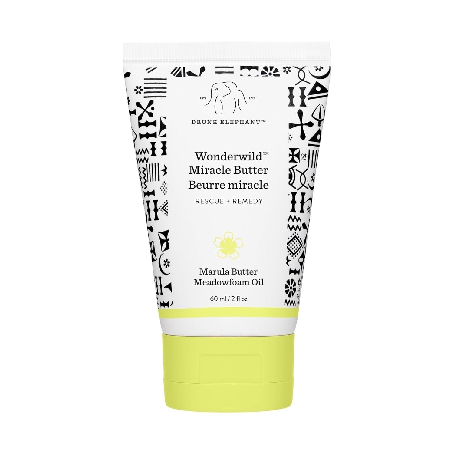A 60 mL jar of Drunk Elephant Wonderwild Miracle Butter on a white background.