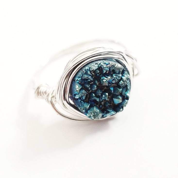 Druzy Crystal Wire Wrapped Stacking Ring