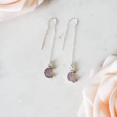Druzy Moon Threader Earrings