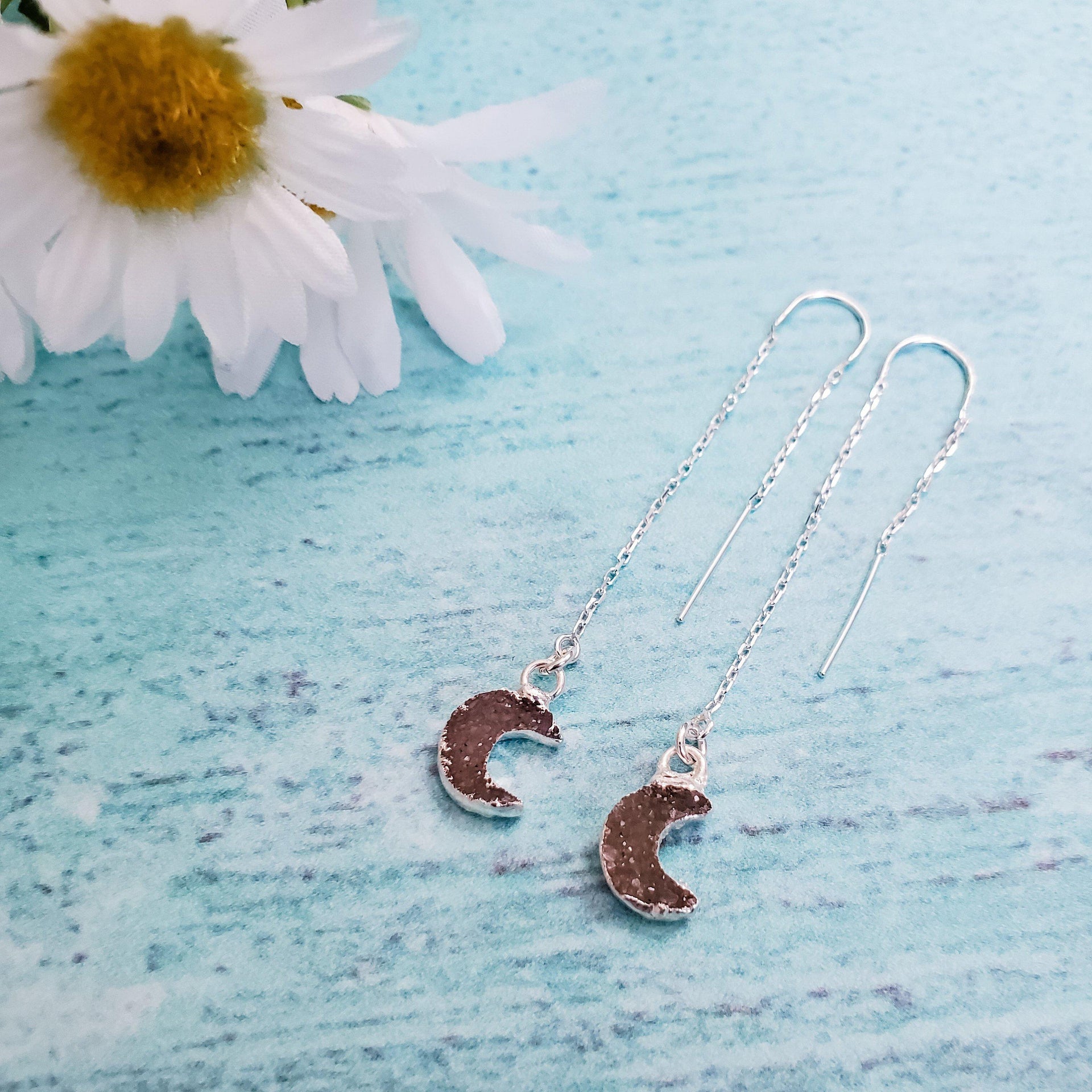 Druzy Moon Threader Earrings