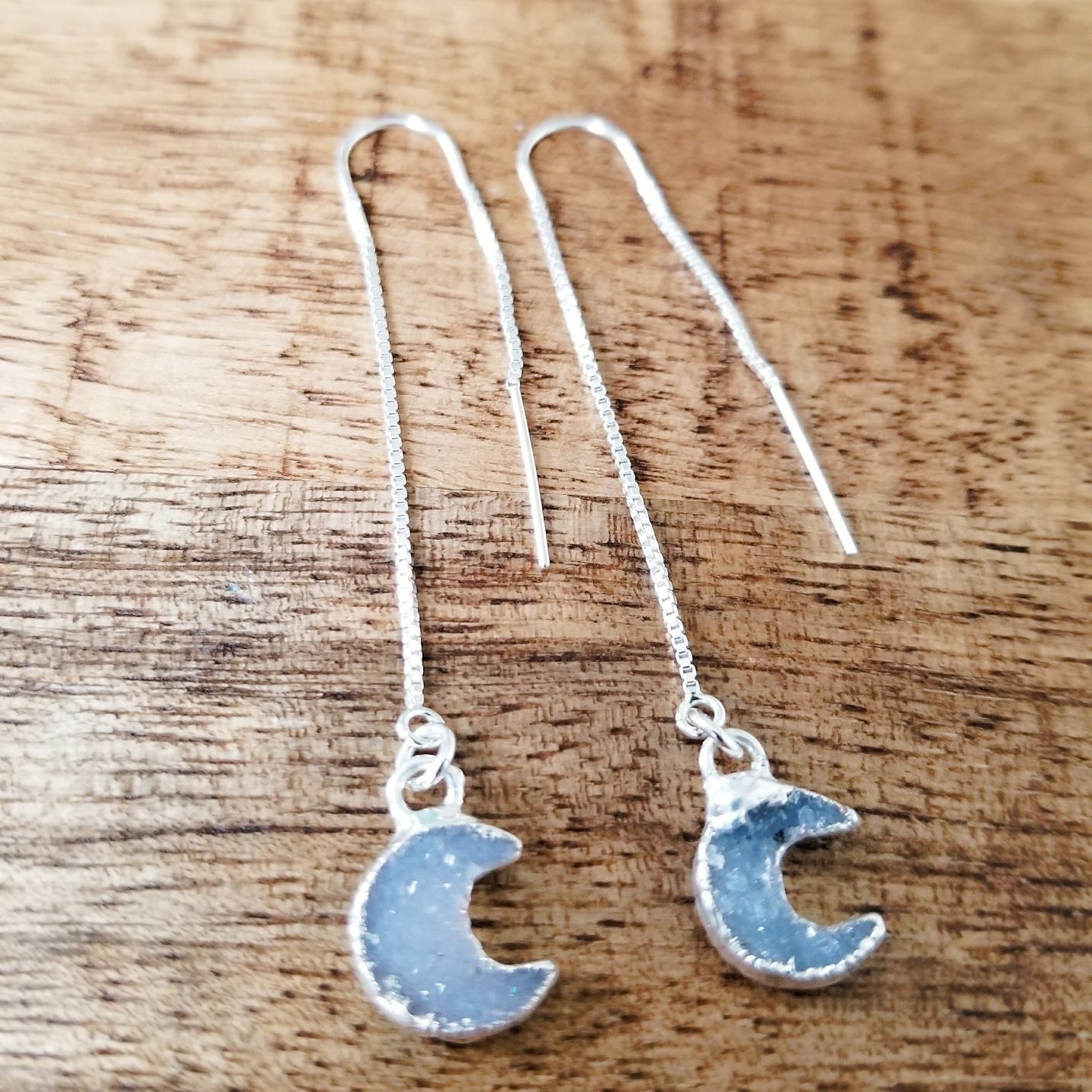 Druzy Moon Threader Earrings