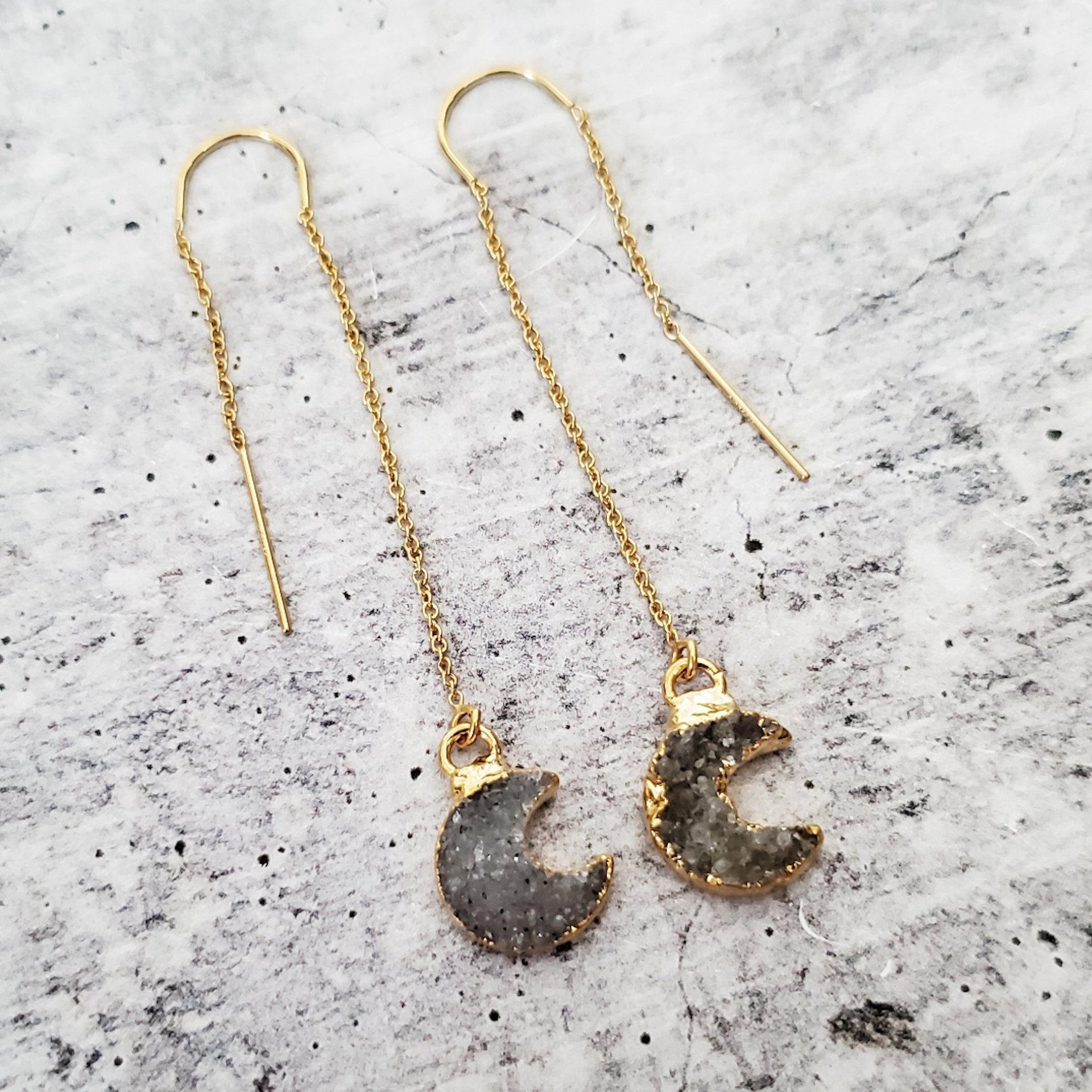 Druzy Moon Threader Earrings