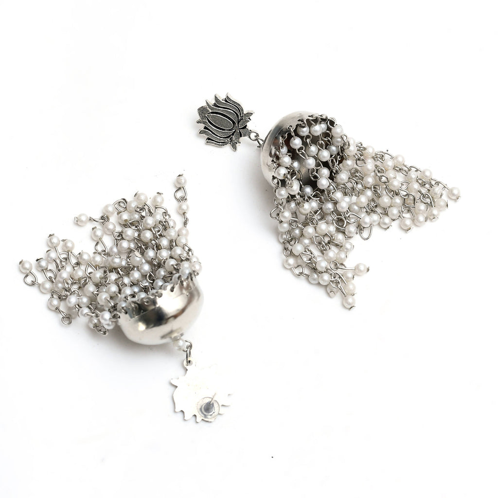 Lotus Design Jhumka Earrings with Pearl Accents