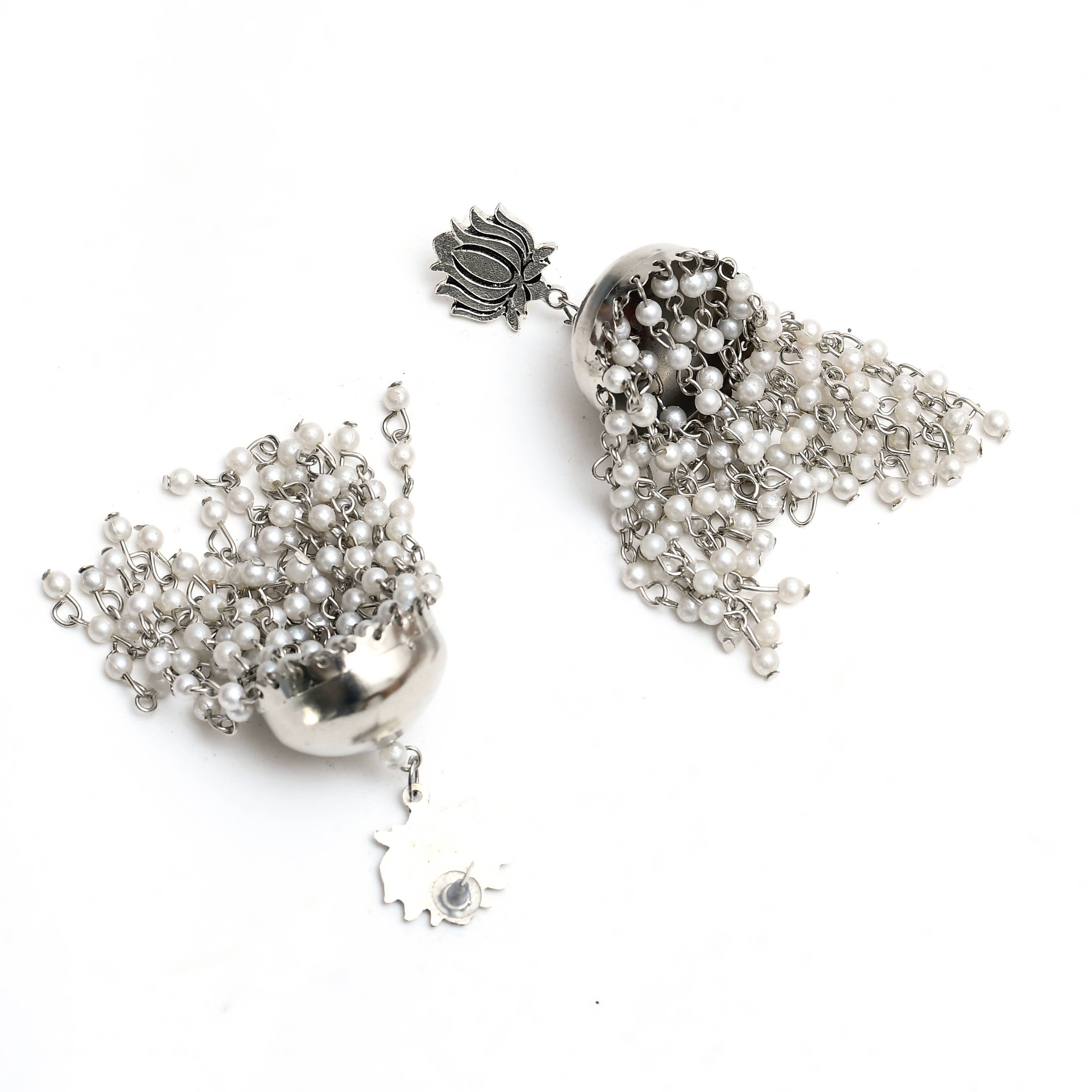Lotus Design Jhumka Earrings with Pearl Accents