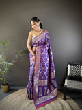 Royal purple Meenakari Banarasi soft silk saree with intricate patterns
