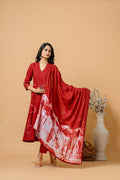 Red tie and dye print cotton suit set for a comfortable ethnic look