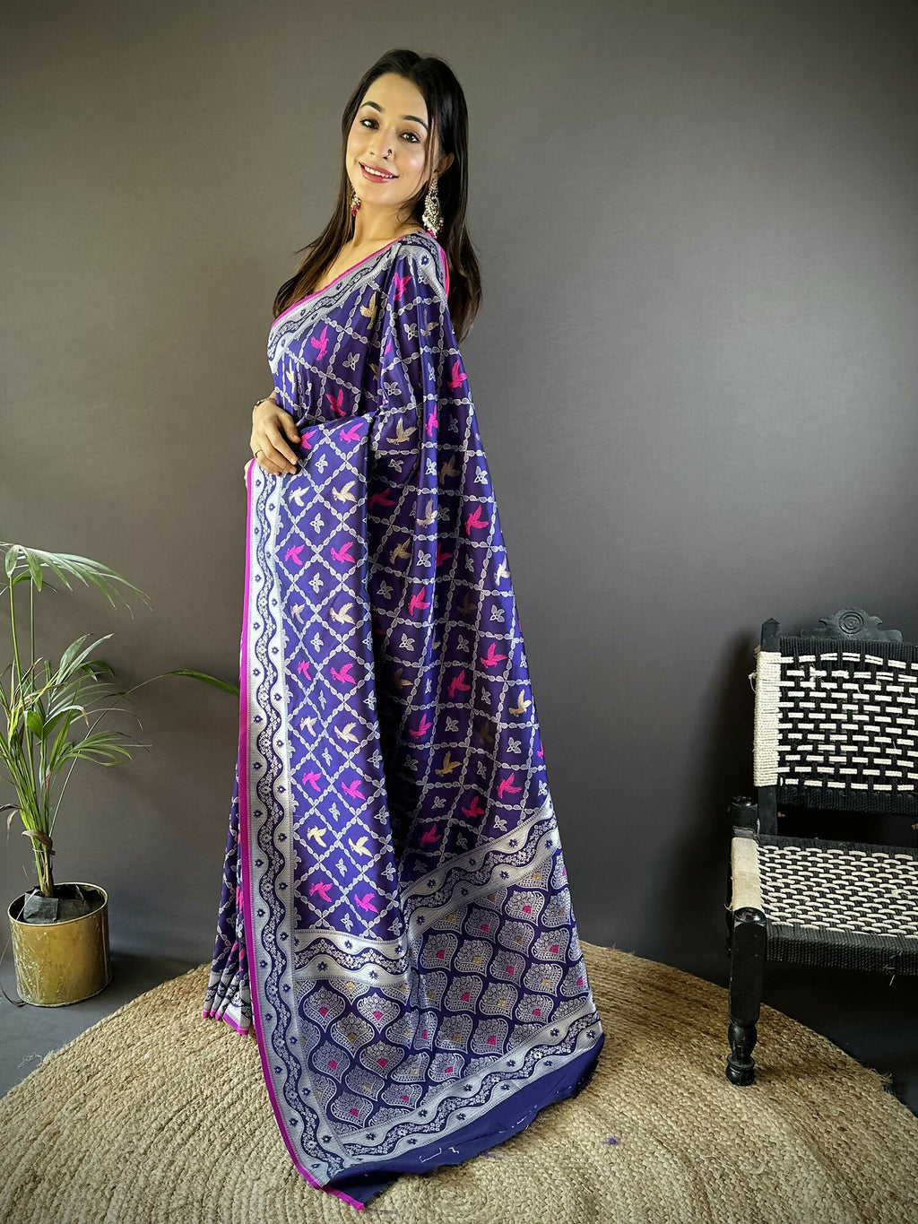Blue Lichi Soft Silk Banarasi Saree with Jacquard Woven Pattern