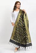 Black Banarasi Silk dupatta with intricate floral woven design