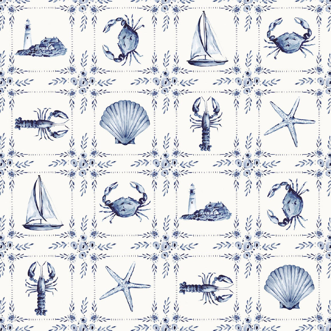 Dulcie Peel and Stick Wallpaper in Blue and White Coastal