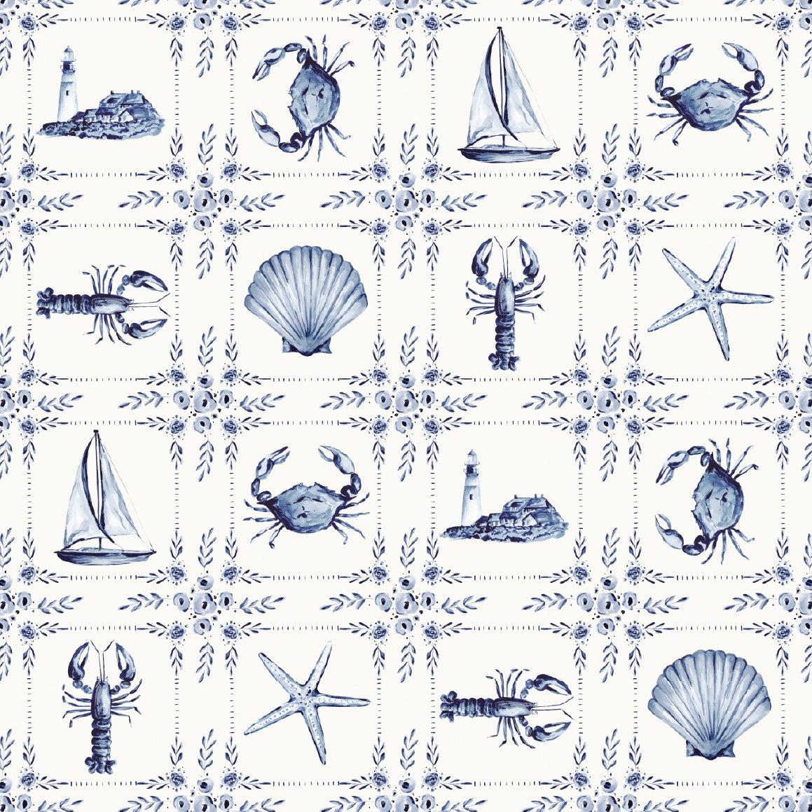Dulcie Peel and Stick Wallpaper in Blue and White Coastal