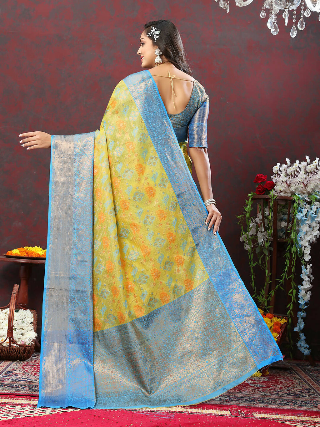 Yellow Cotton Saree with Zari Meenakari Weaving Design