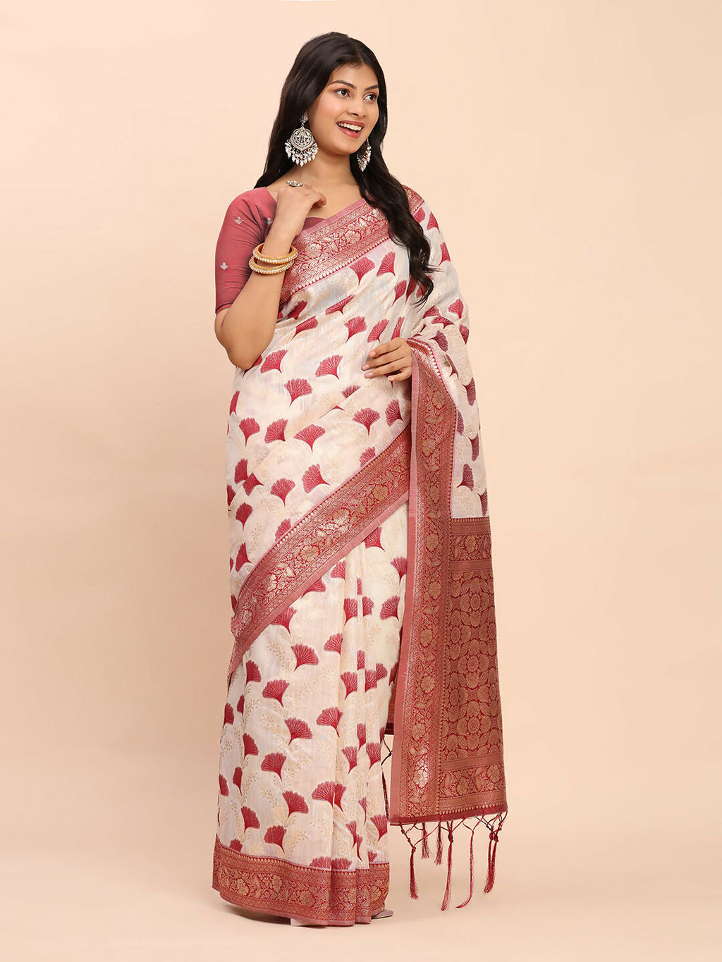 Maroon Linen Cotton Saree with Matching Blouse
