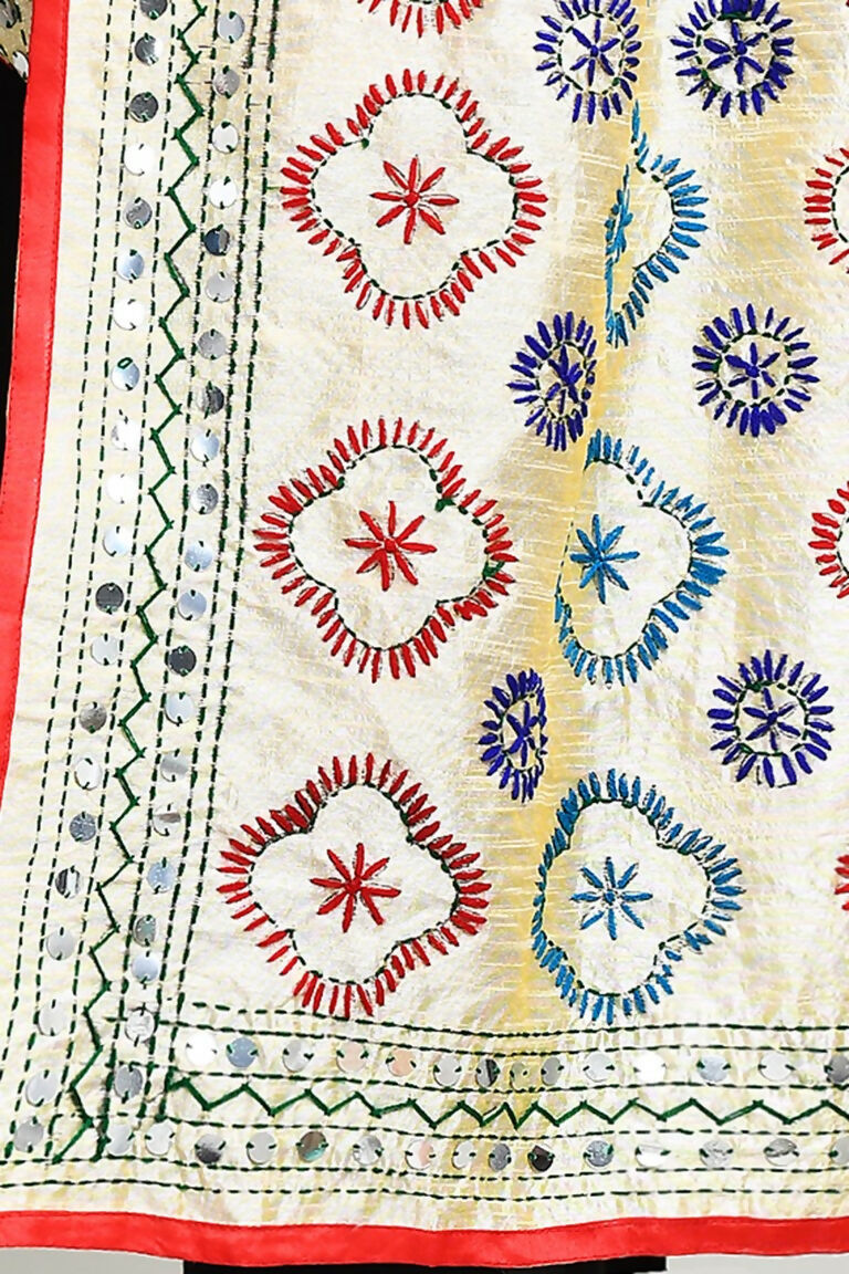 Multi Color Cotton Phulkari Dupatta with Vibrant Embroidery