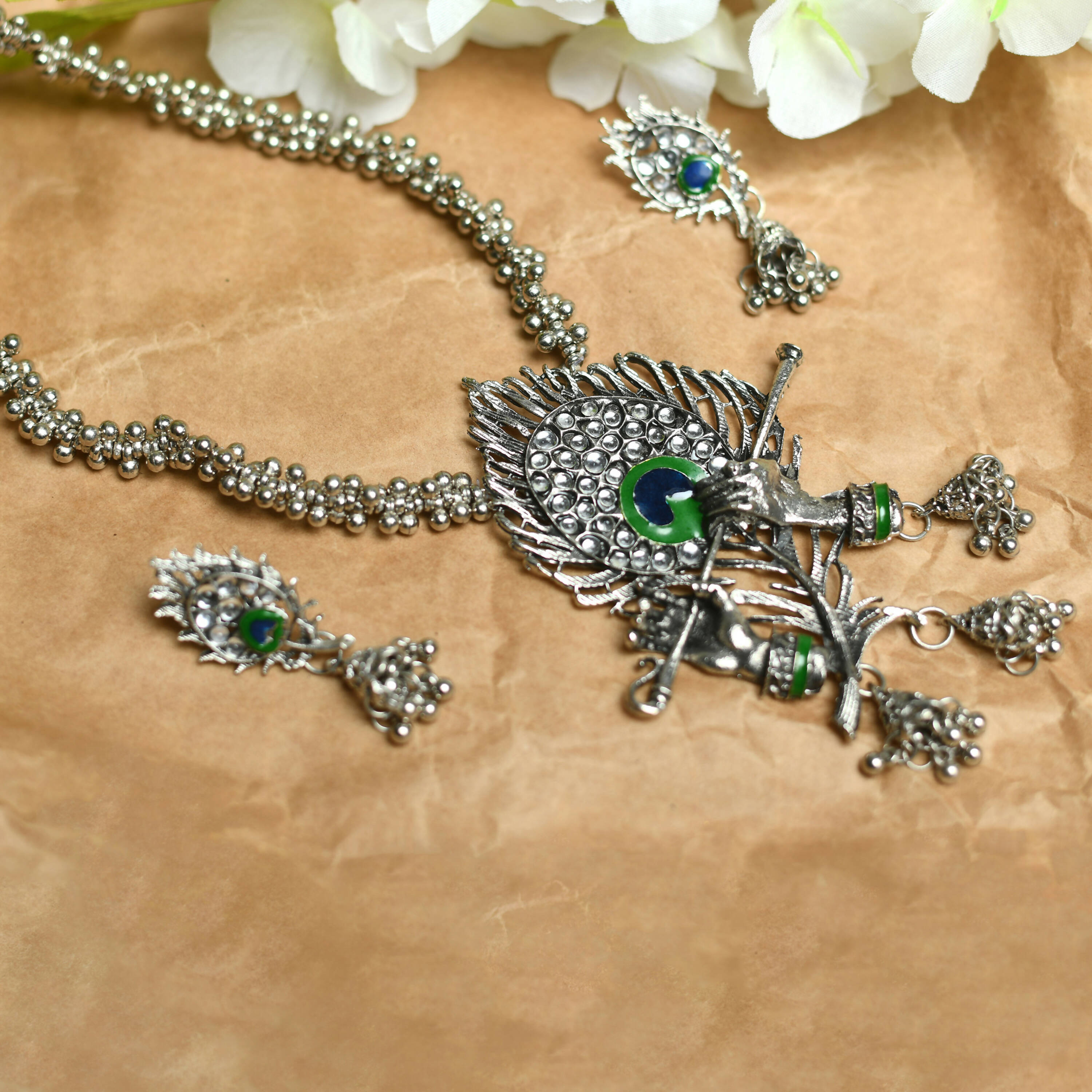 Oxidised Silver-Plated Bansuri Long Necklace for Women