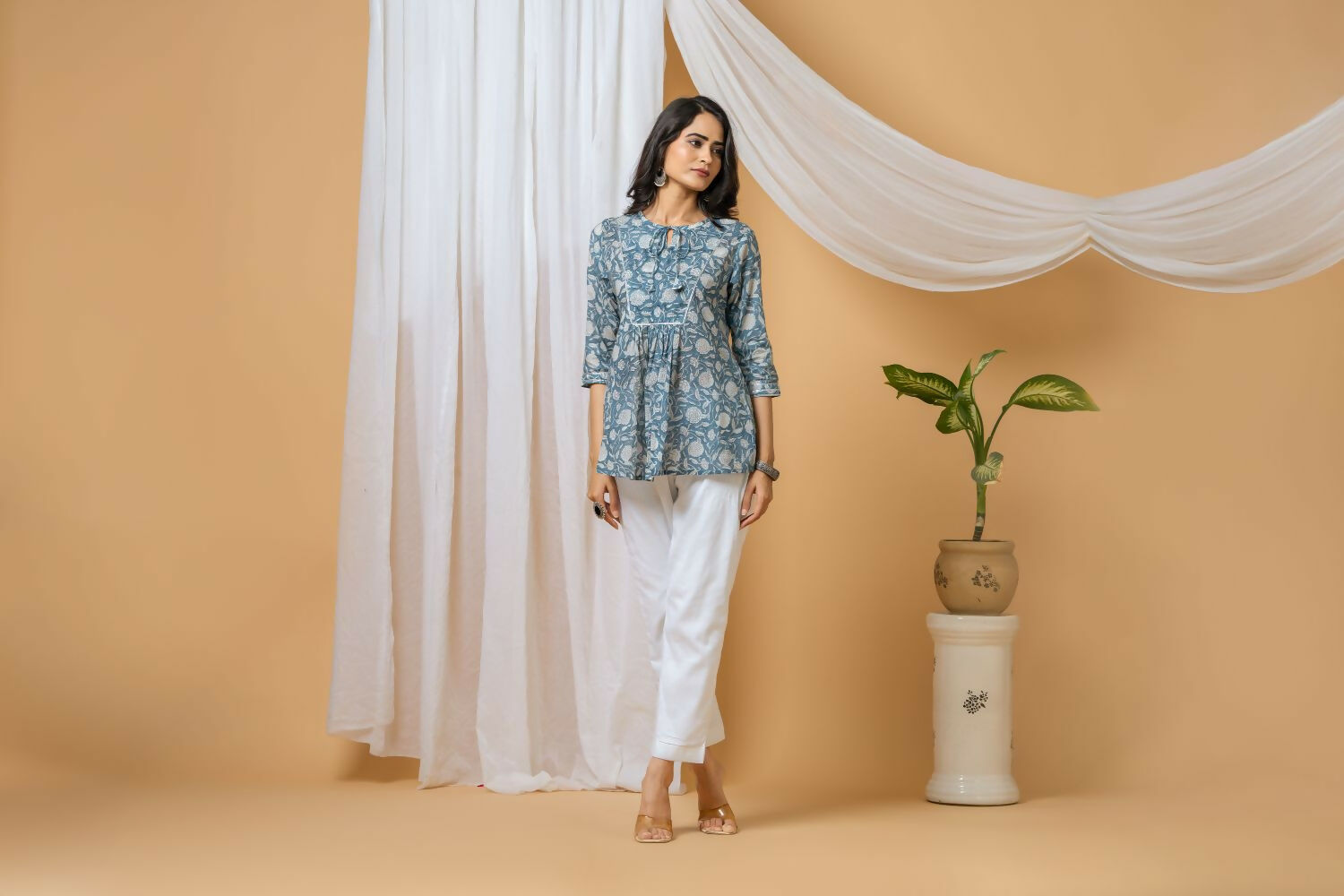 Blue Floral Hand Block Printed Cotton Co-Ord Set