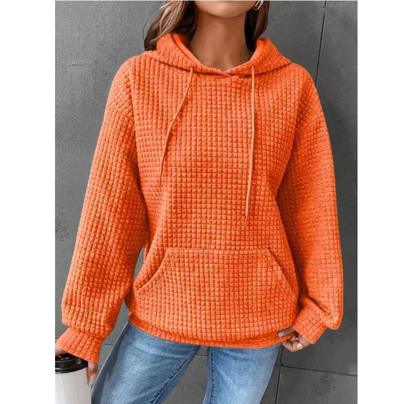 Women's Loose Casual Long Sleeve Waffle Knit Hooded Sweatshirt - Image 48