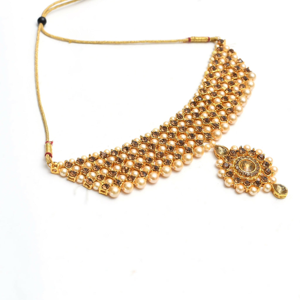 Gold-Polished Brass Kundan and Stone Choker Statement Necklace