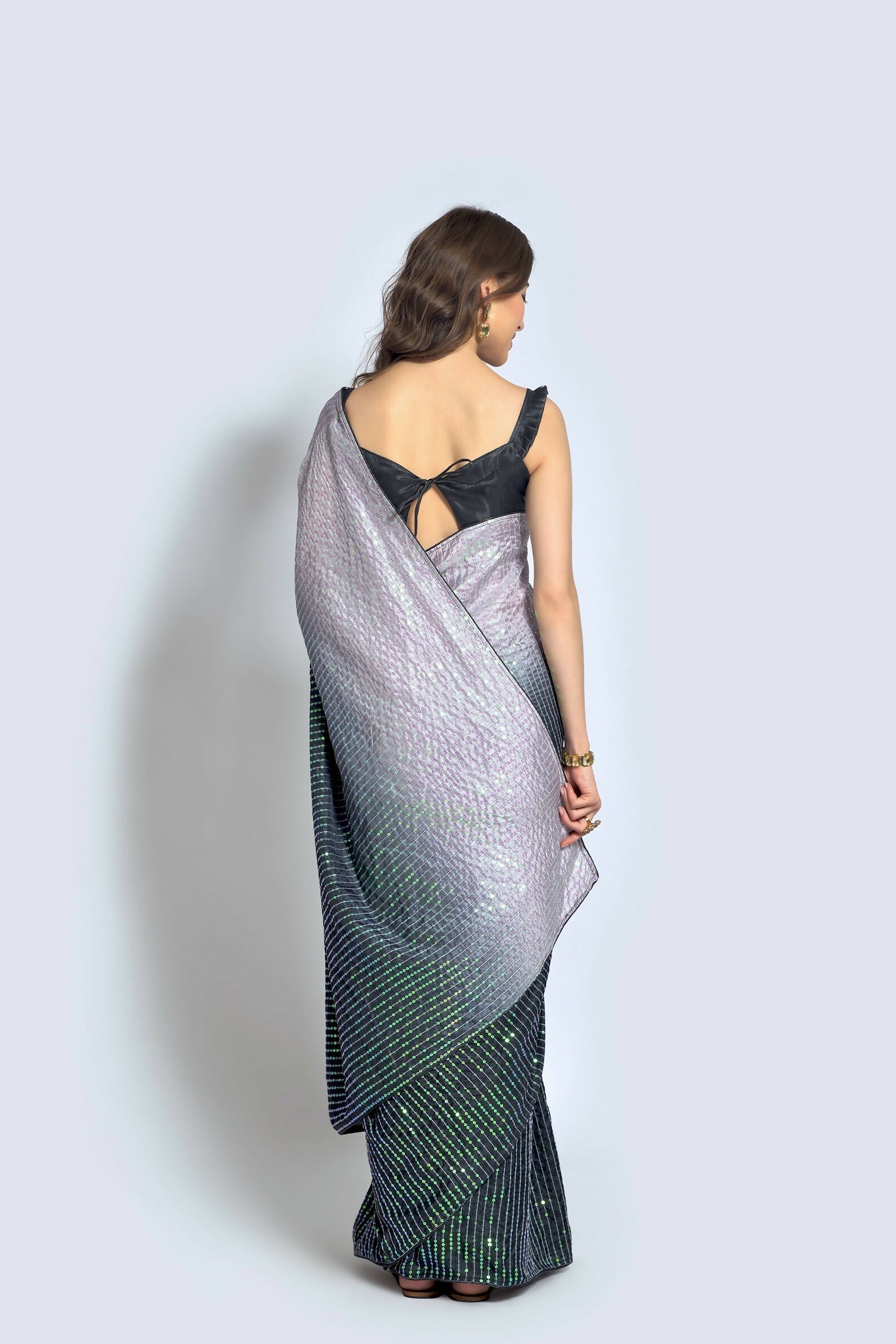 Grey Vichitra Silk Embroidered Party Wear Saree