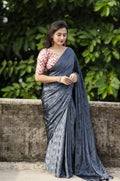 Grey Silk Blend Ethnic Motifs Saree with Unstitched Blouse - Hiral Fashion