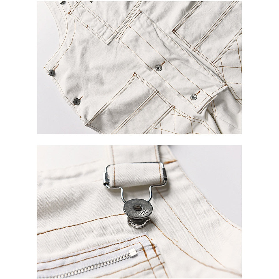 White Vintage Japanese Style Workwear Overalls Loose Fit - Image 3