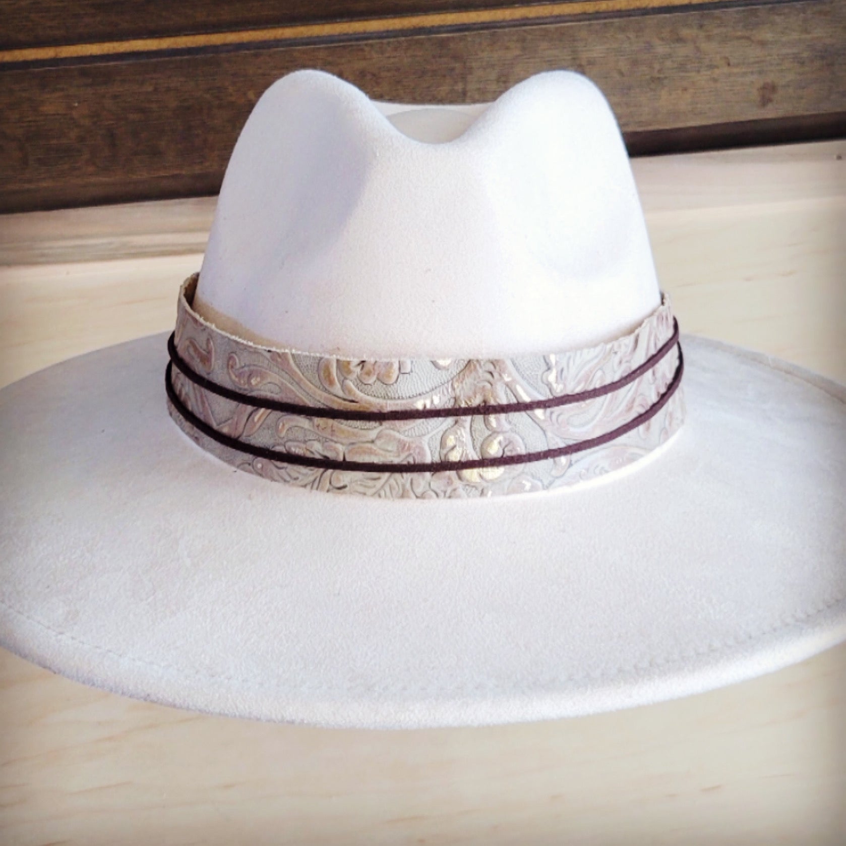 Gilded Leather Western Cowboy Hat Band with Embossed Details - Image 3