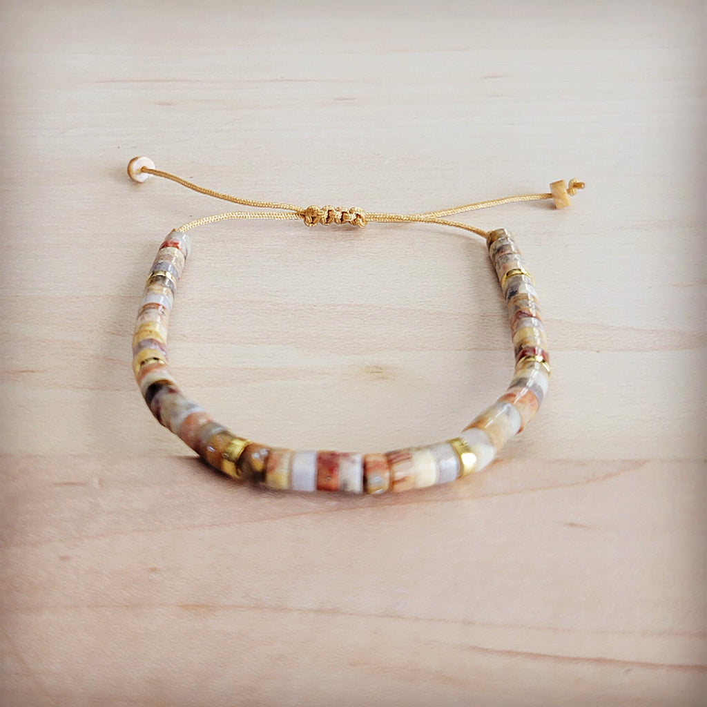 Genuine Aqua Terra and Gold Adjustable Beaded Bracelet - Image 2