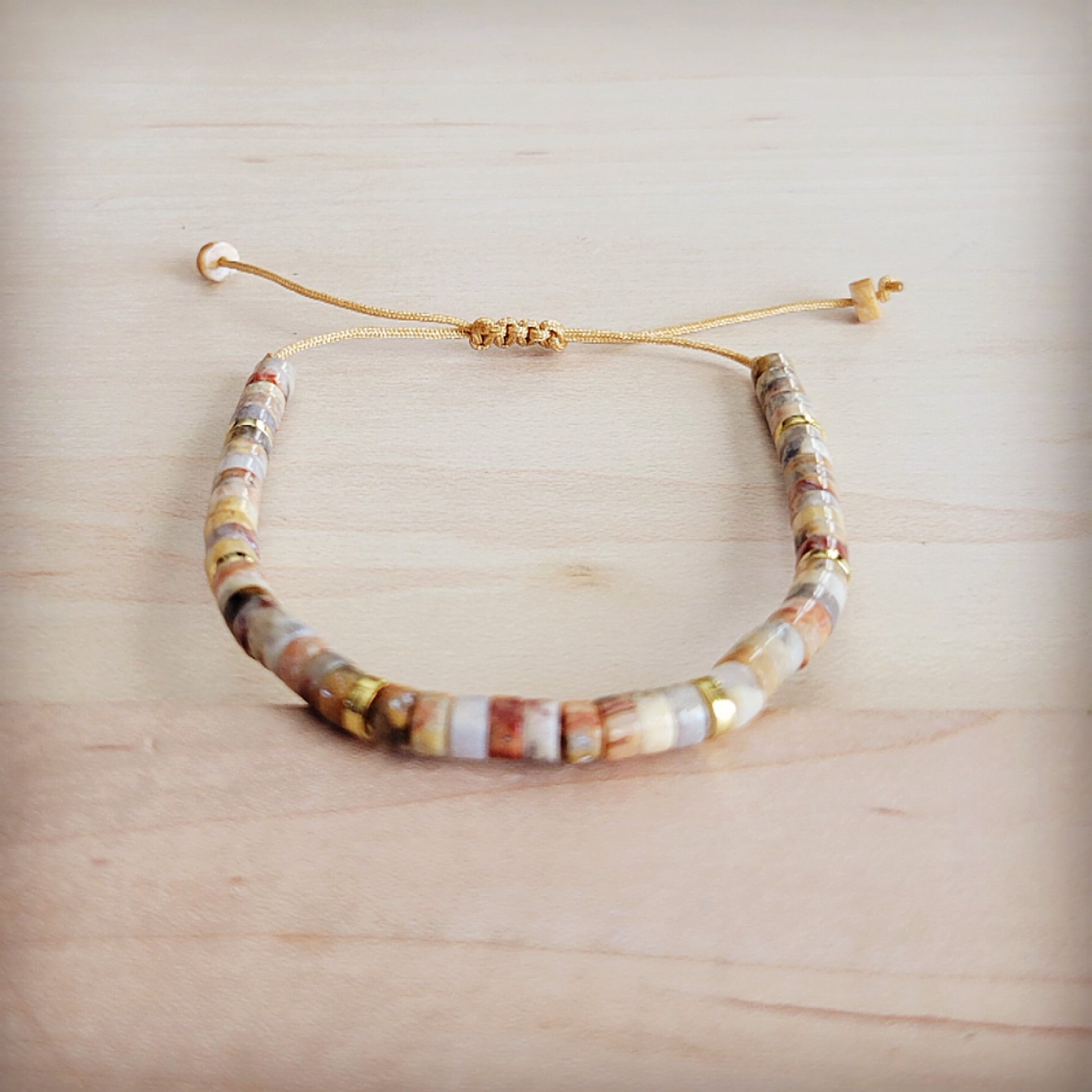 Genuine Aqua Terra and Gold Adjustable Beaded Bracelet - Image 2