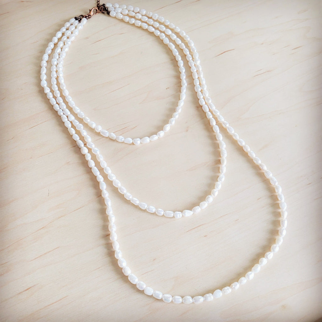 Genuine Freshwater Pearl Triple Strand Layered Boho Necklace 263r