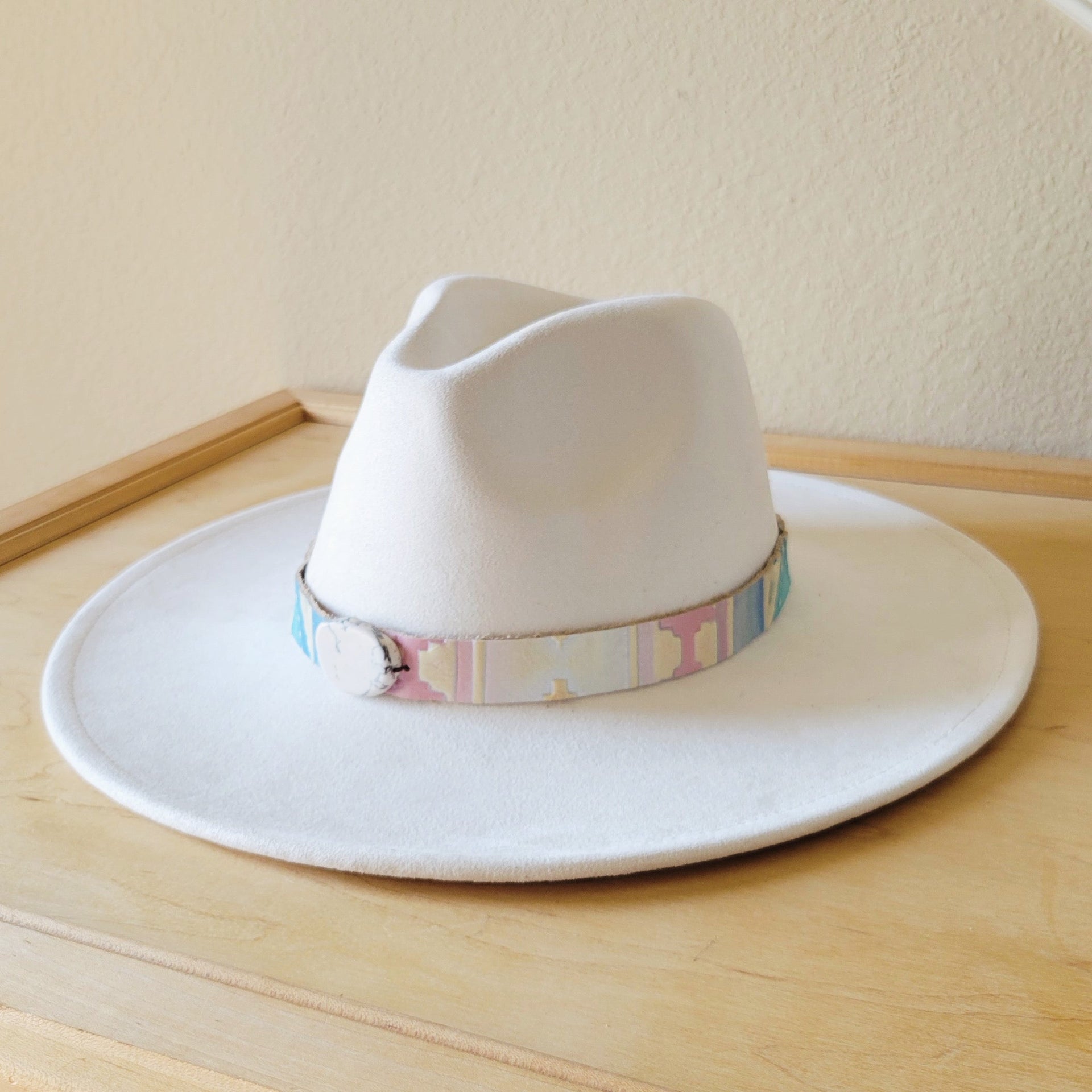 Pastel Navajo Embossed Leather Hat Band with Turquoise Accent - Image 4