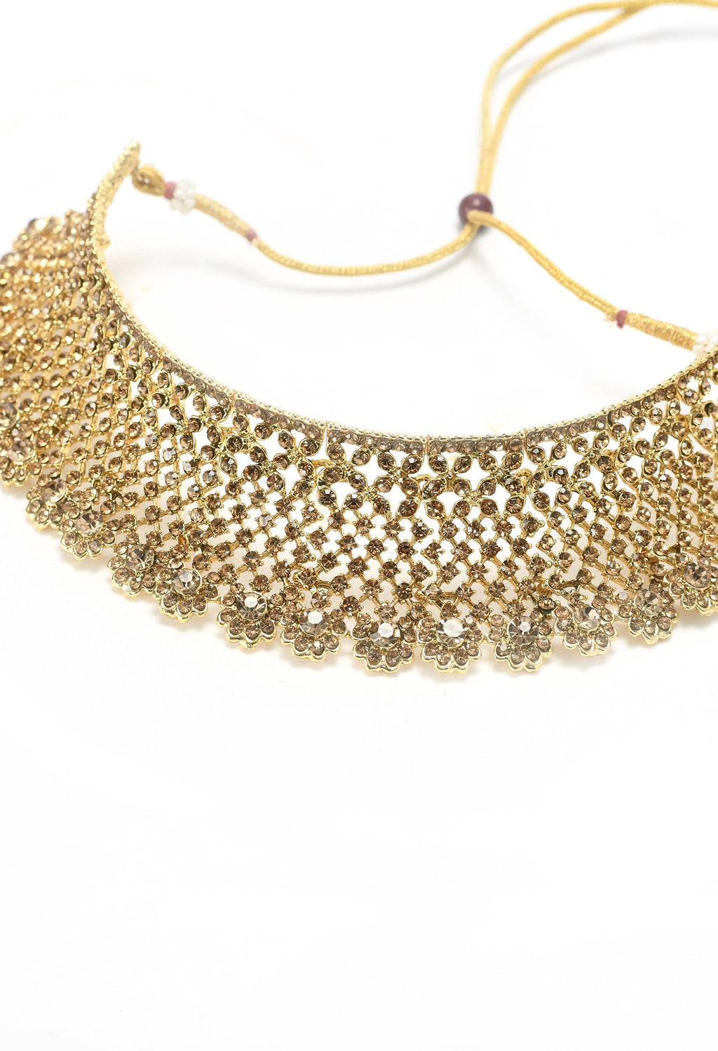 Traditional Rajwadi Golden Choker Necklace Set with White Detail