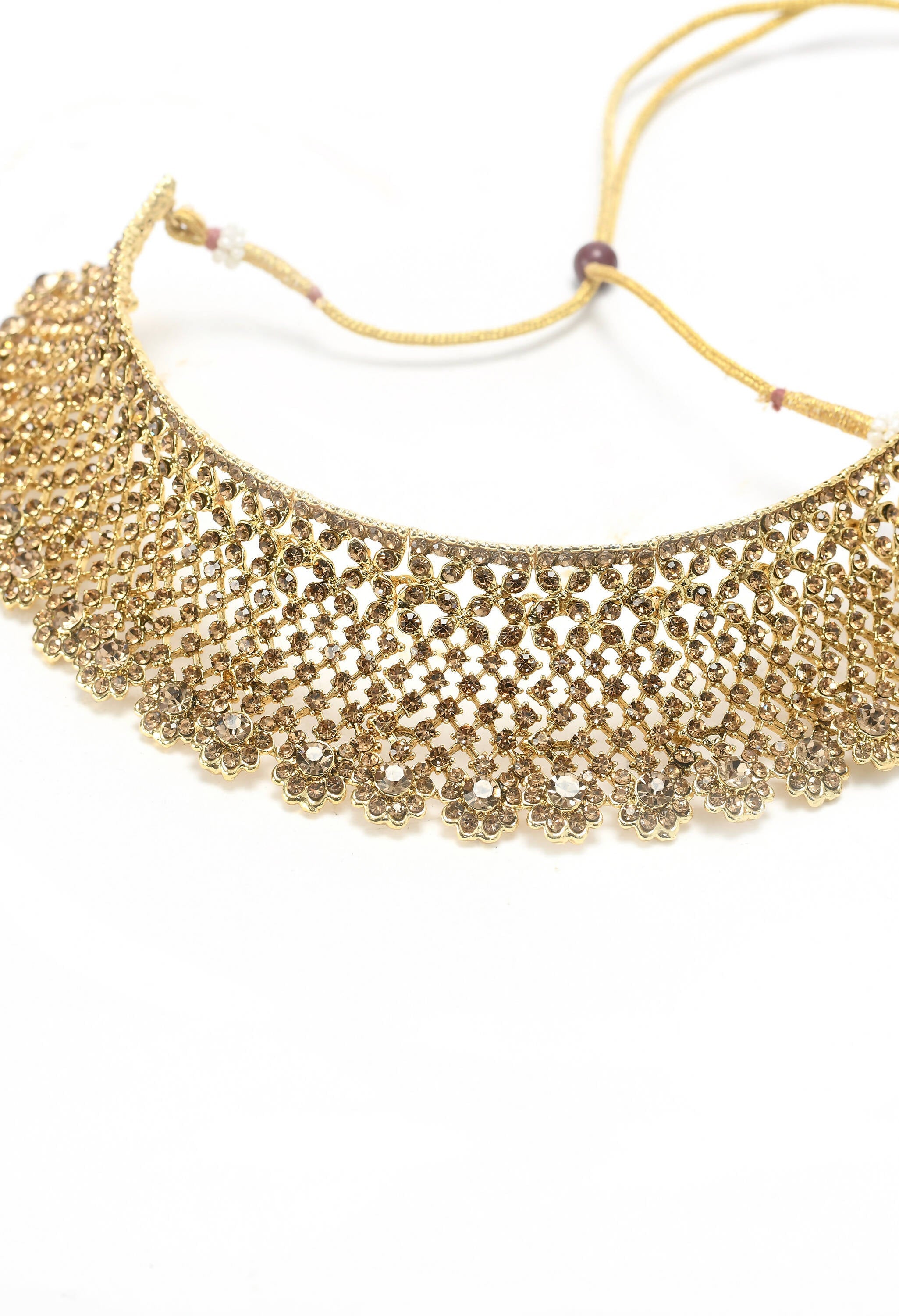 Traditional Rajwadi Golden Choker Necklace Set with White Detail