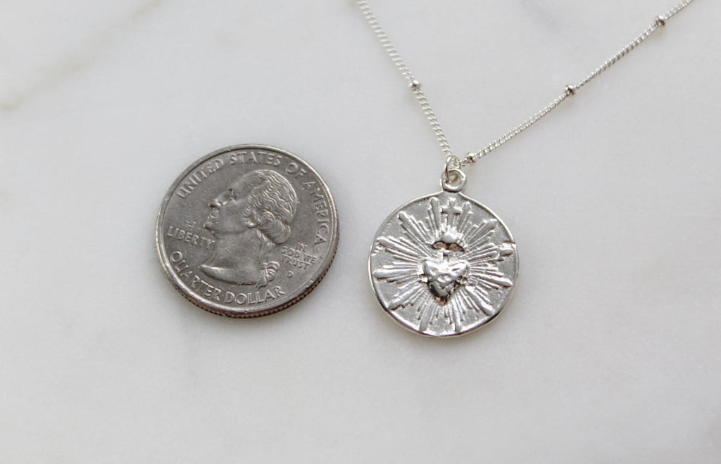 Sacred Heart Coin minimalist version in silver