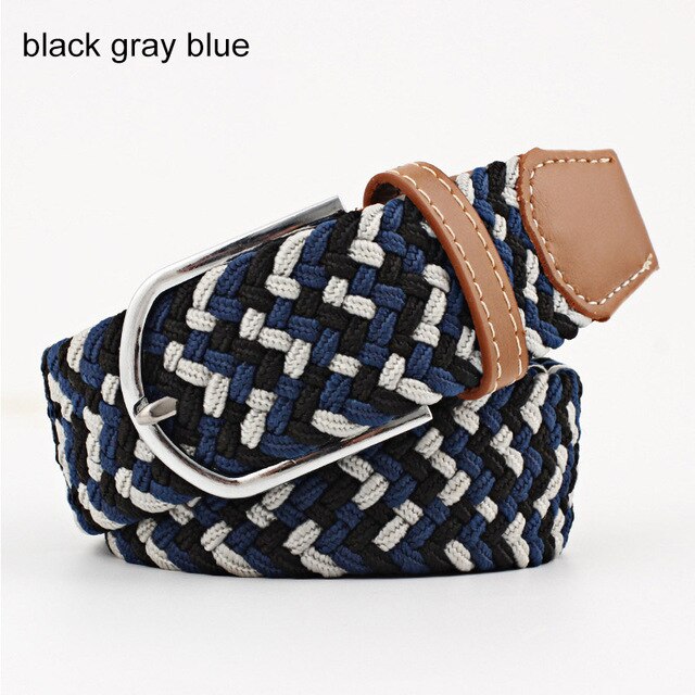 Women's Elastic Woven Belt with Faux Leather Trim & Metal Buckle - Image 11