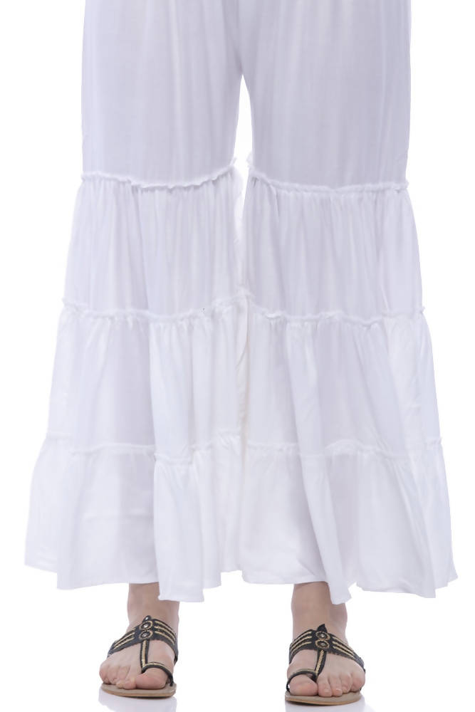 Women's White Rayon Cotton Palazzo Pants with Adjustable String