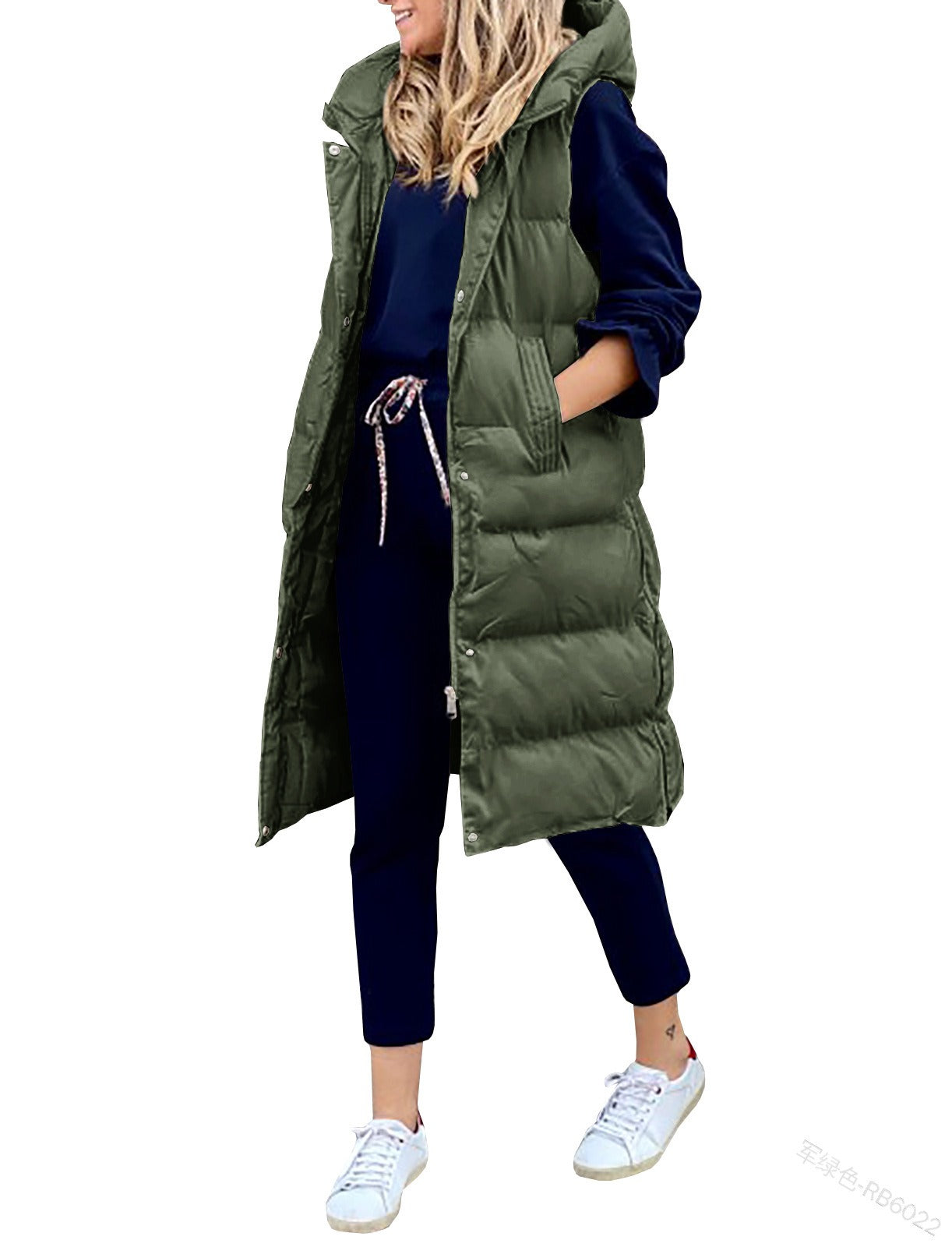 Women's Long Hooded Puffer Vest Sleeveless Quilted Jacket - Image 4