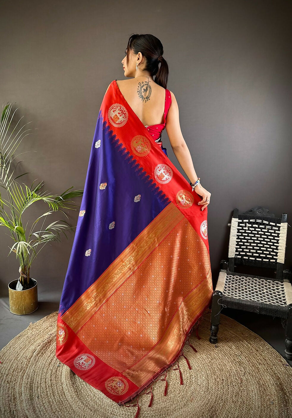 Red Butti Banarasi Soft Silk Saree with Unstitched Blouse