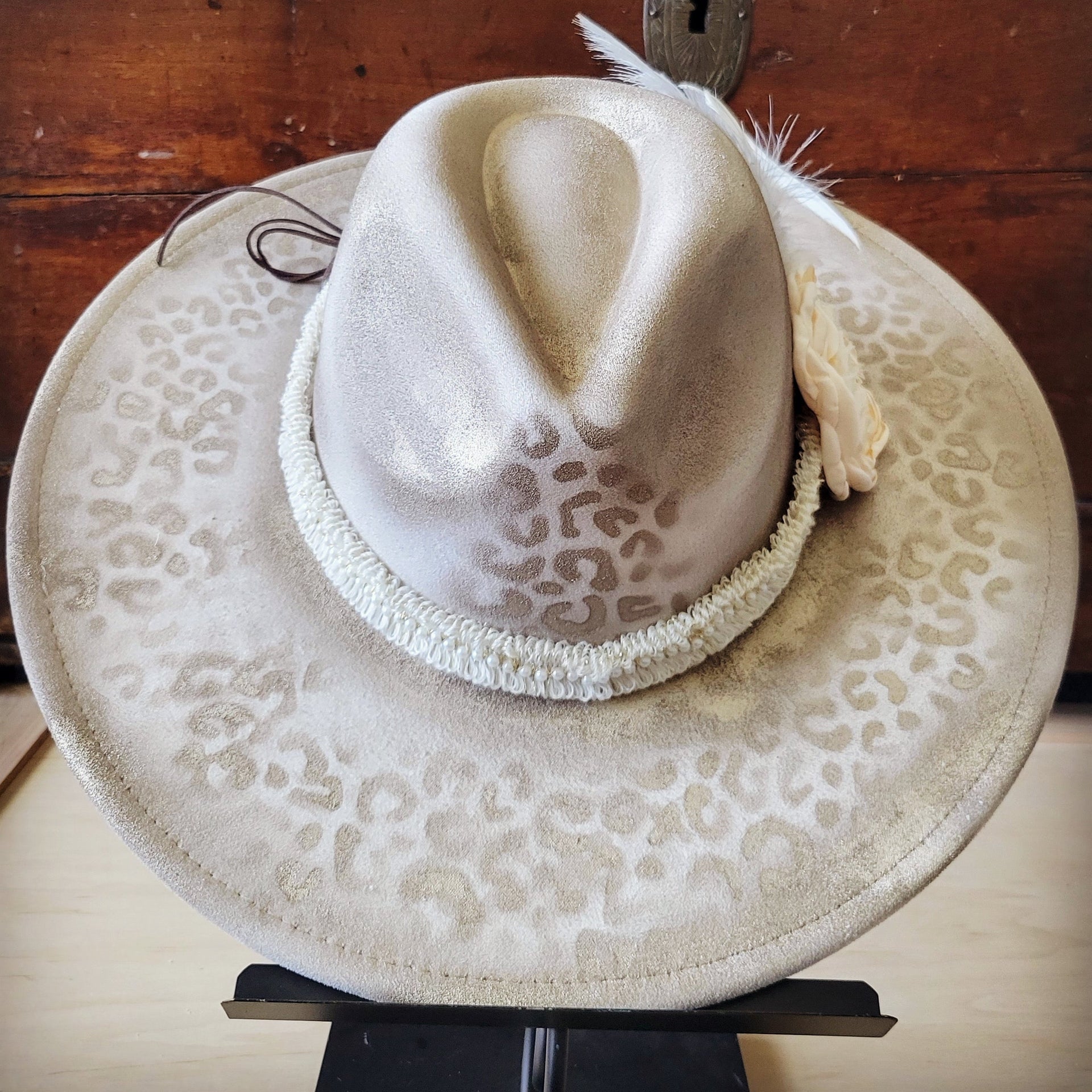 Hand-Painted Leopard Print Boho Western Cowgirl Hat - Image 4