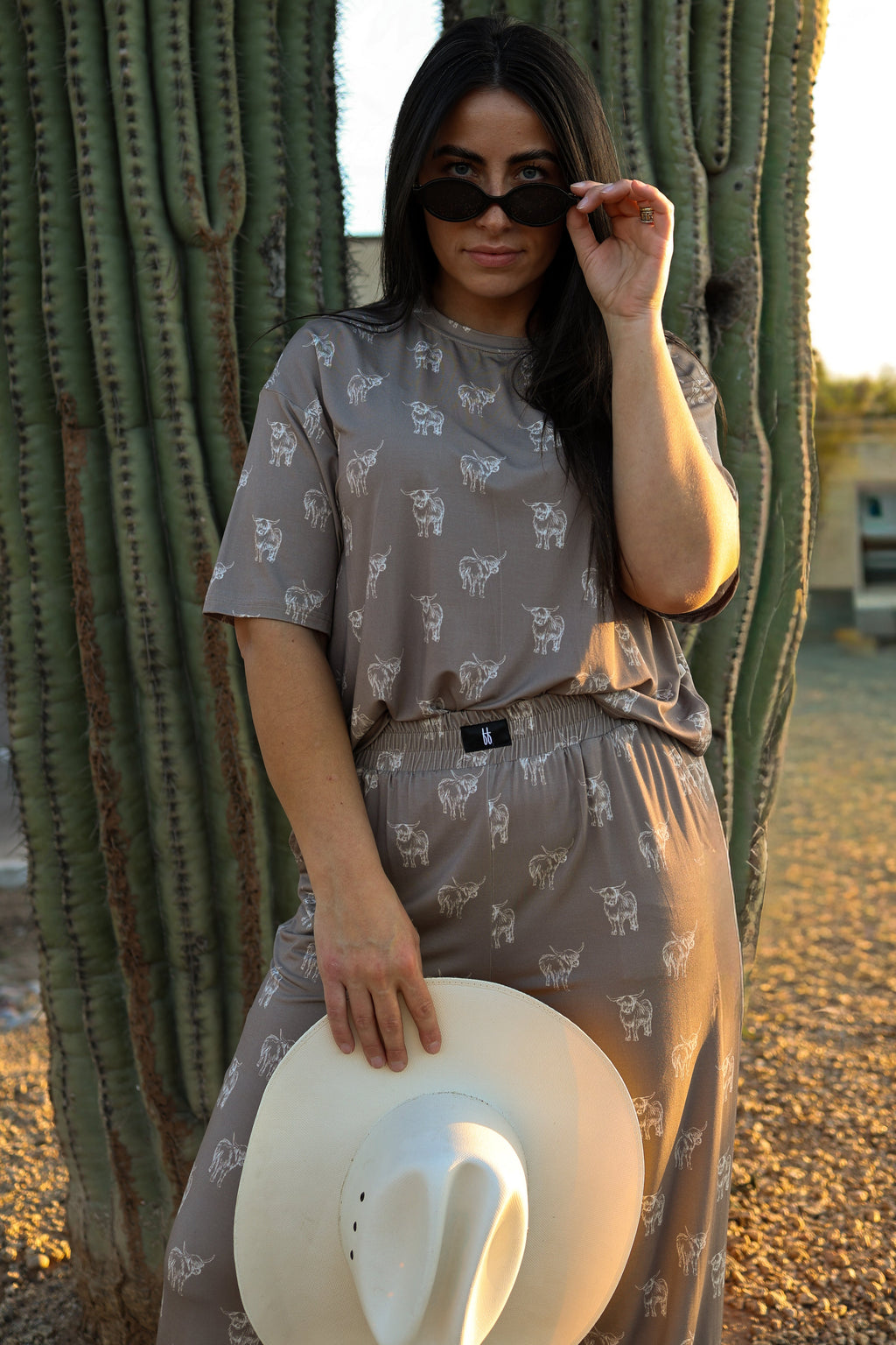 Women's Highland Cow Boxy Tee & Wide-Leg Lounge Set