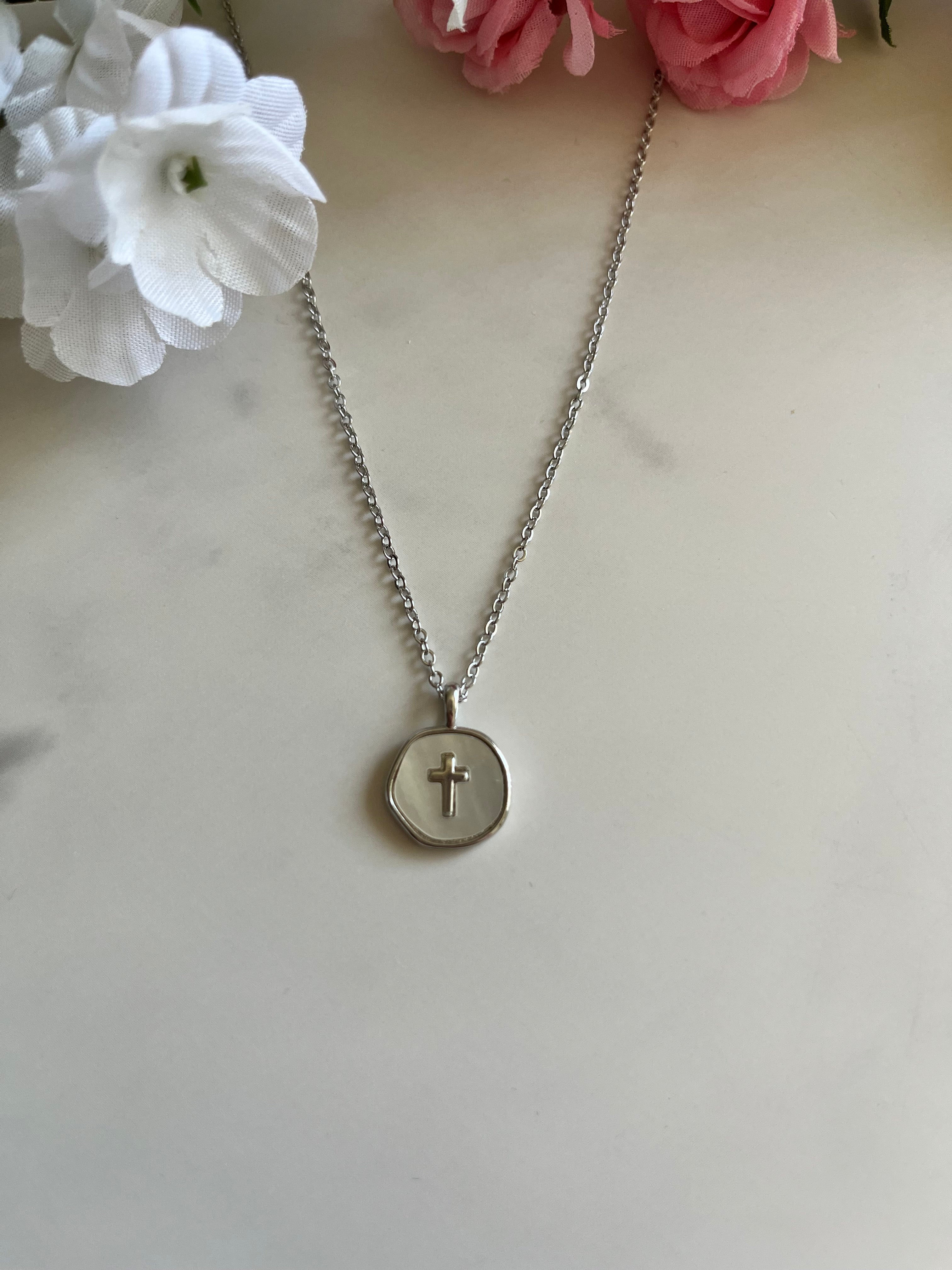 Silver Necklace Pearl Cross Pendant - Hypoallergenic and Timeless