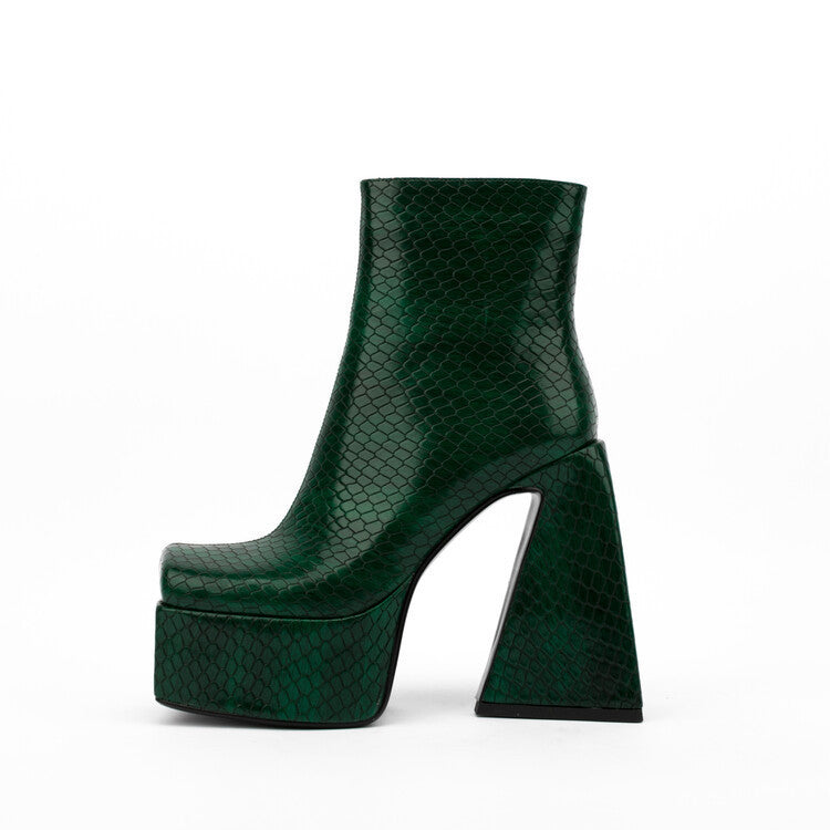 Women's Textured Platform Chunky Heel Ankle Boots Red Green - Image 2