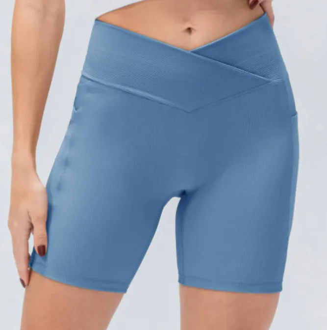 Women's Cross Waist Yoga Shorts with Pockets High Rise Activewear - Image 23