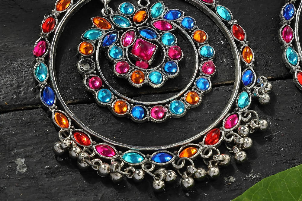 Multi Colour Kundan Circle Earrings for Party and Regular Wear