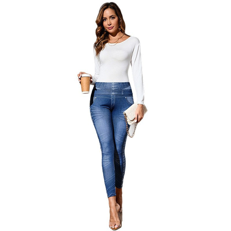 High-Waist Denim-Look Yoga Pants Slimming Butt-Lifting Leggings