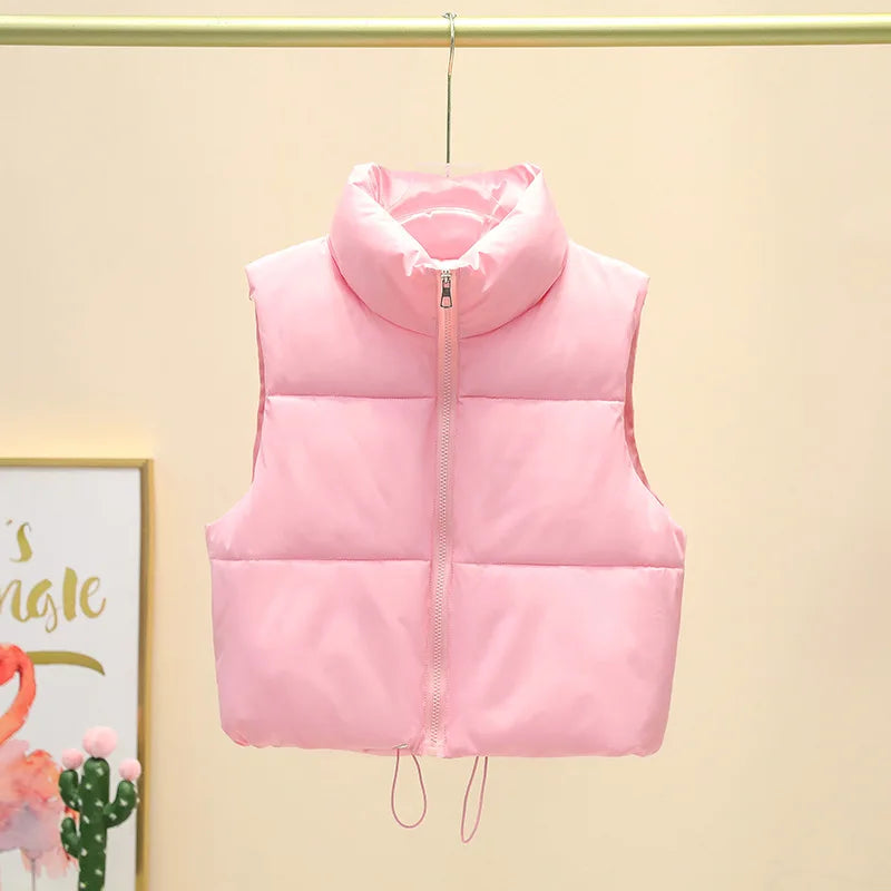 Warm Harajuku Cropped Puffer Vest for Women - Multiple Colors - Image 3