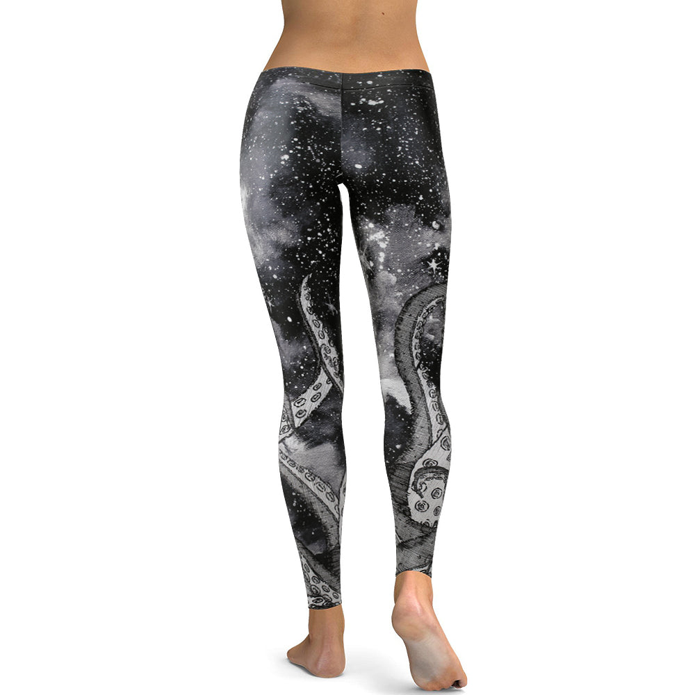 Monochrome Galaxy Kraken Print Women's Active Leggings - Image 3